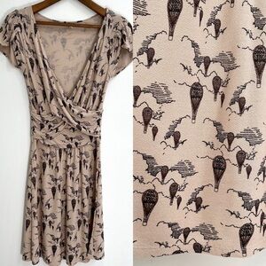 Y2K Anthropologie Leifnotes Hot Air Balloons Novelty Print Faux Wrap Dress XS